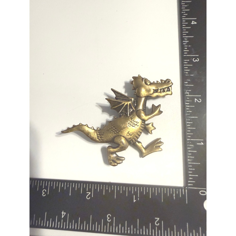 Vintage‎ JJ Jonette Dragon Pin Brooch Antiqued Gold Tone Whimsical Fantasy